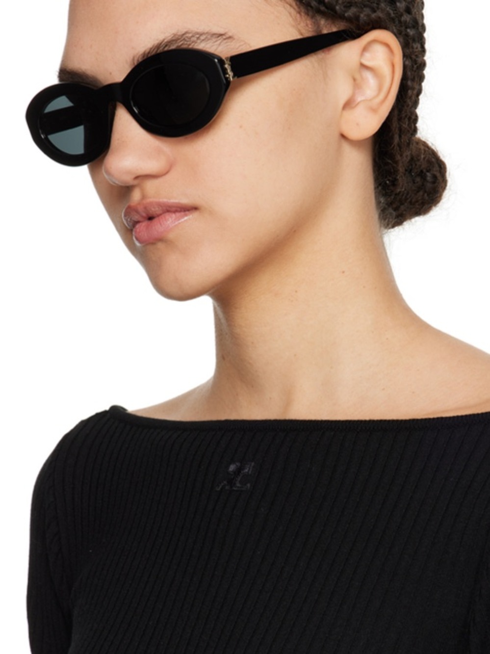 Saint Laurent Black Oval Women's Sunglasses with Gold Accent SL M136